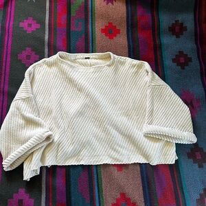 Free People Cream Ribbed Knit Top